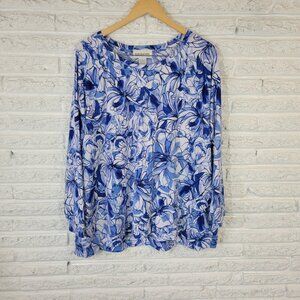 CD Daniels Womens Top 3X Plus Tunic Long Sleeve Blue Floral Poly Blend FLO271E